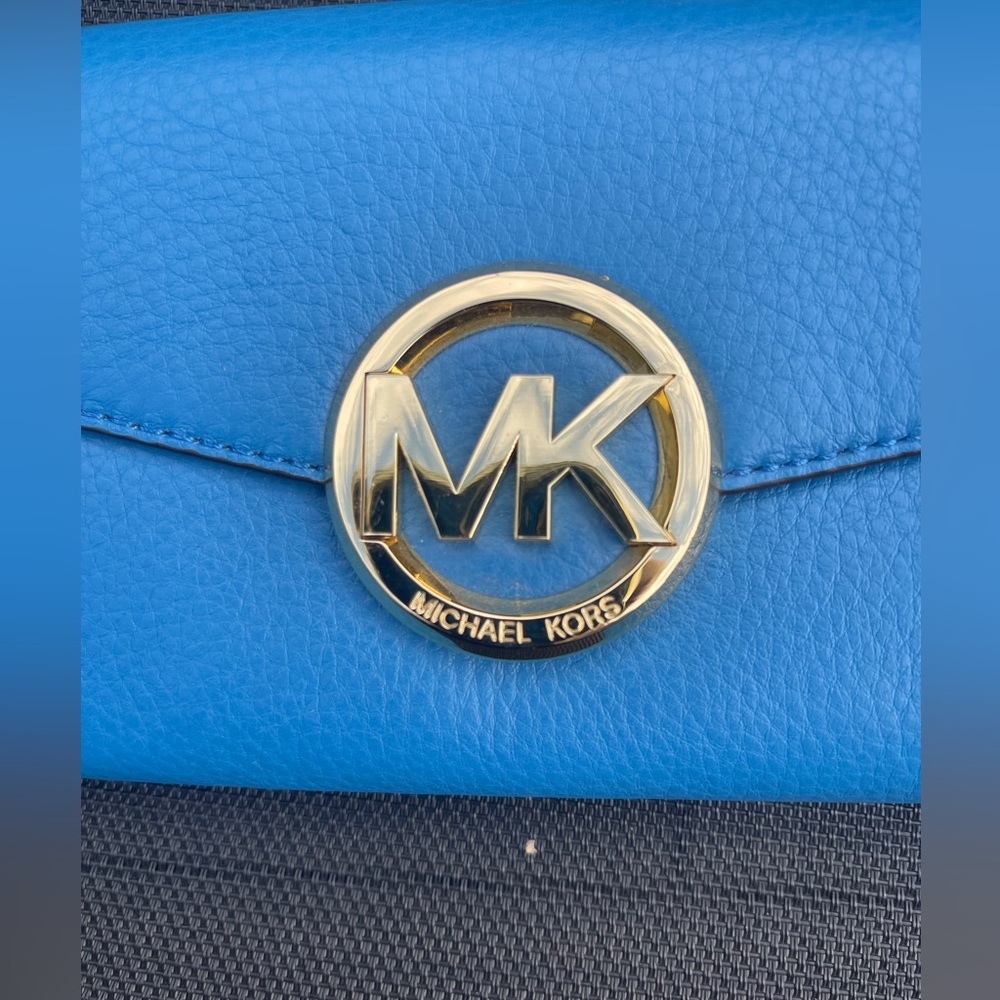 Michael Kors Hudson Heritage Blue Leather MK Chain Shoulder Bag